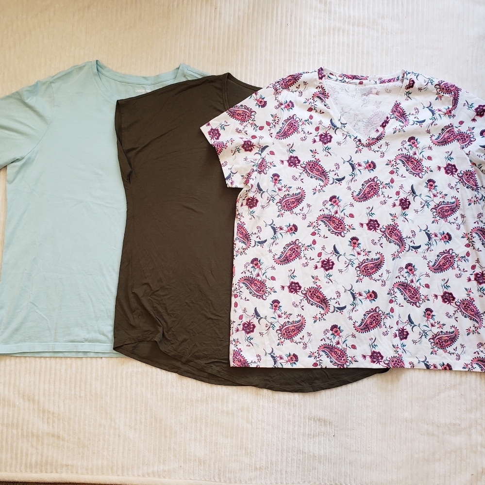 3 Pk Lands' End Womens T-Shirts 1X Blue, Green, Pattern
